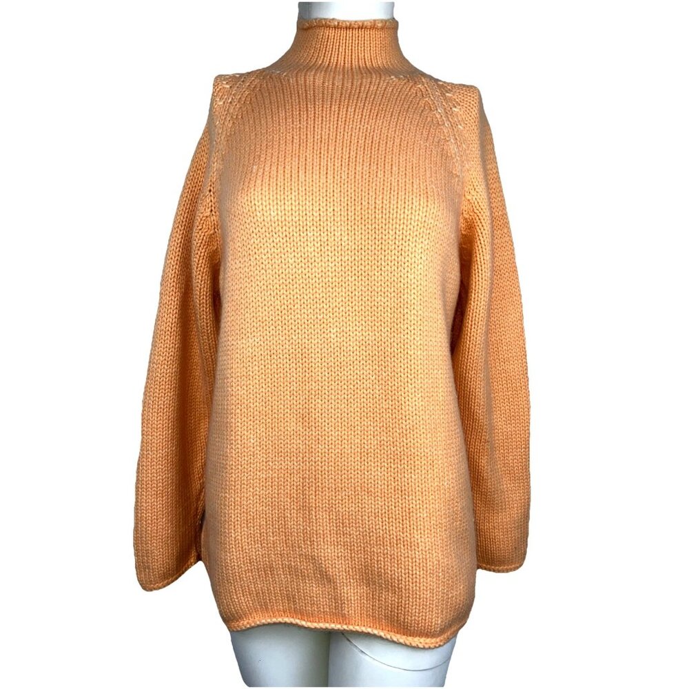 S Brunello Cucinelli Thick Orange Cashmere Sweater Mock Turtle Neck Stand Collar